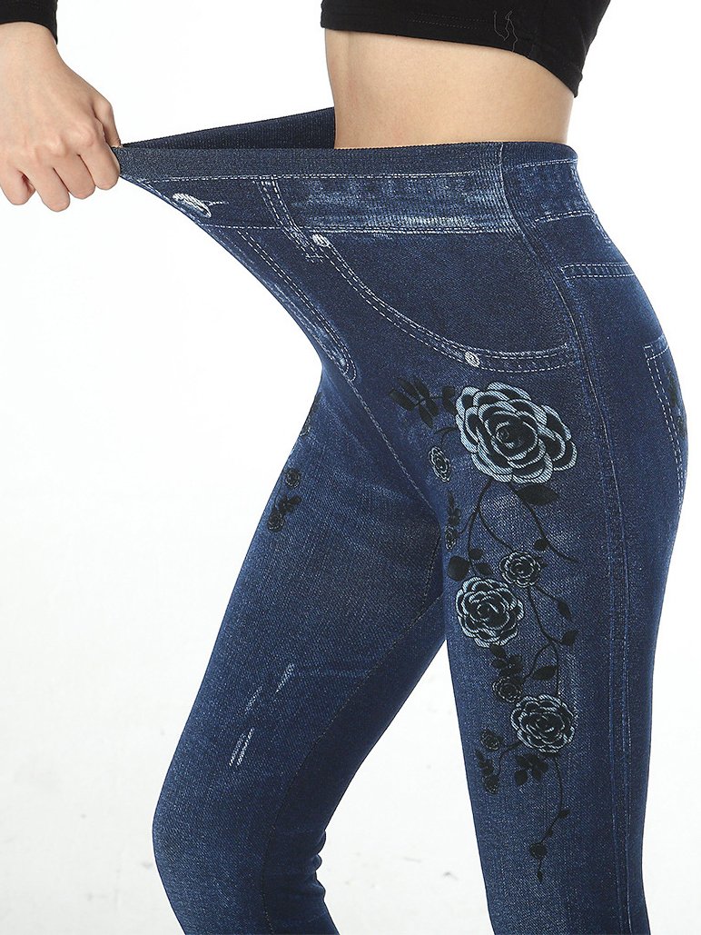 Pantalons De Yoga Femmes Décontracté Floral Toutes Les Saisons Polyester Naturel à Haute Élasticité Quotidien Legging Droit