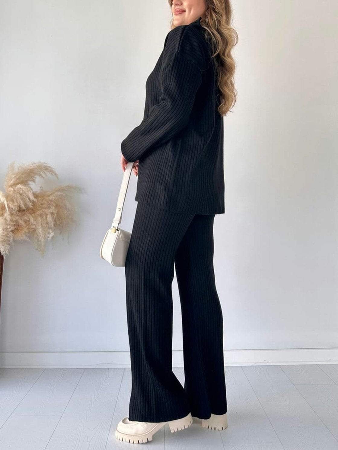 Deux Pièces Ensembles Femmes Décontracté Plain Printemps / Automne Tricoté Naturel Ample Taille Élastique Régulier Élasticité moyenne