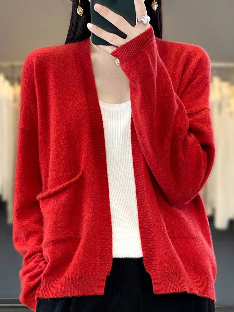 Cardigans Décontracté Plain Printemps / Automne Manches Longues Mi-long Droit Régulier Élasticité moyenne Poche Couture pour Femmes