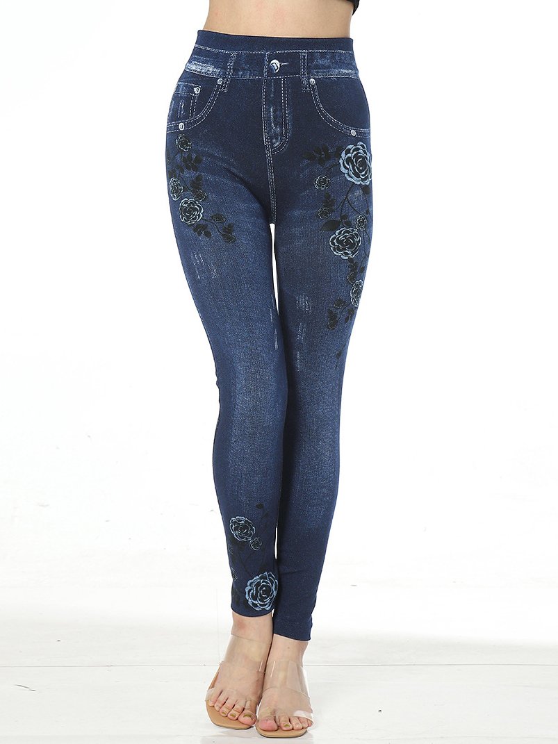 Pantalons De Yoga Femmes Décontracté Floral Toutes Les Saisons Polyester Naturel à Haute Élasticité Quotidien Legging Droit