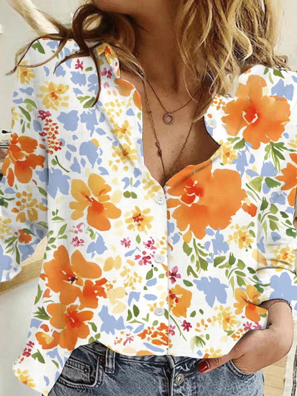 Chemises Femmes Décontracté Floral Printemps / Automne Polyester Léger Aucune élasticité Manches trois quarts Droit Col de Chemise