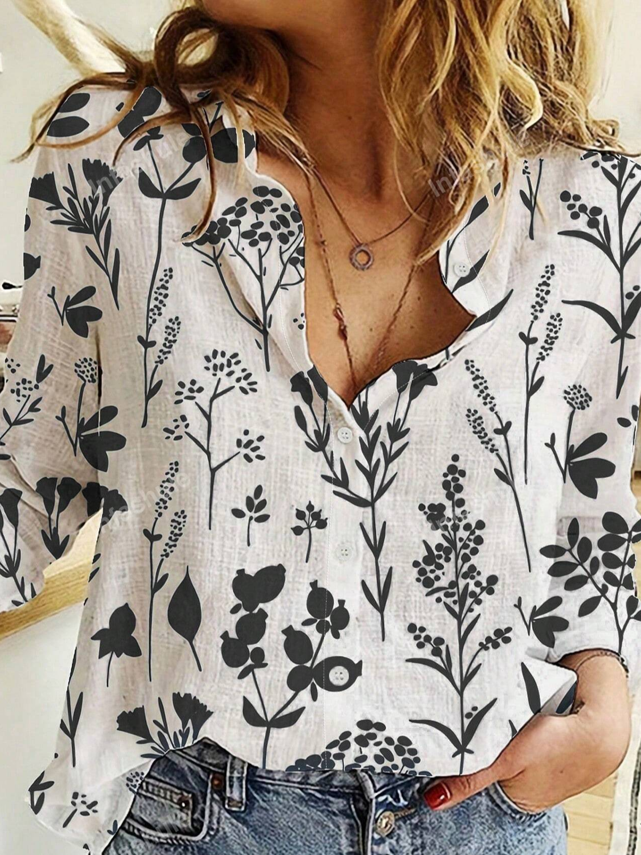 Chemises Femmes Décontracté Floral Printemps / Automne Polyester Léger Quotidien Manches Longues Régulier Col de Chemise