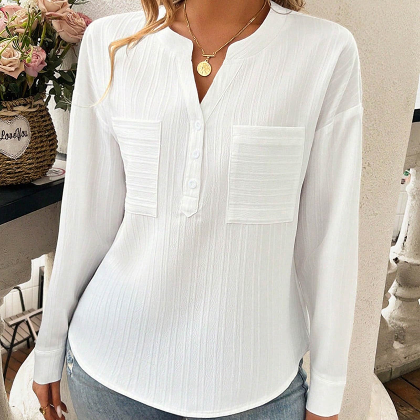 Chemisiers1 Décontracté Plain Printemps / Automne Polyester Aucune élasticité Quotidien Régulier Boucle Non pour Femmes