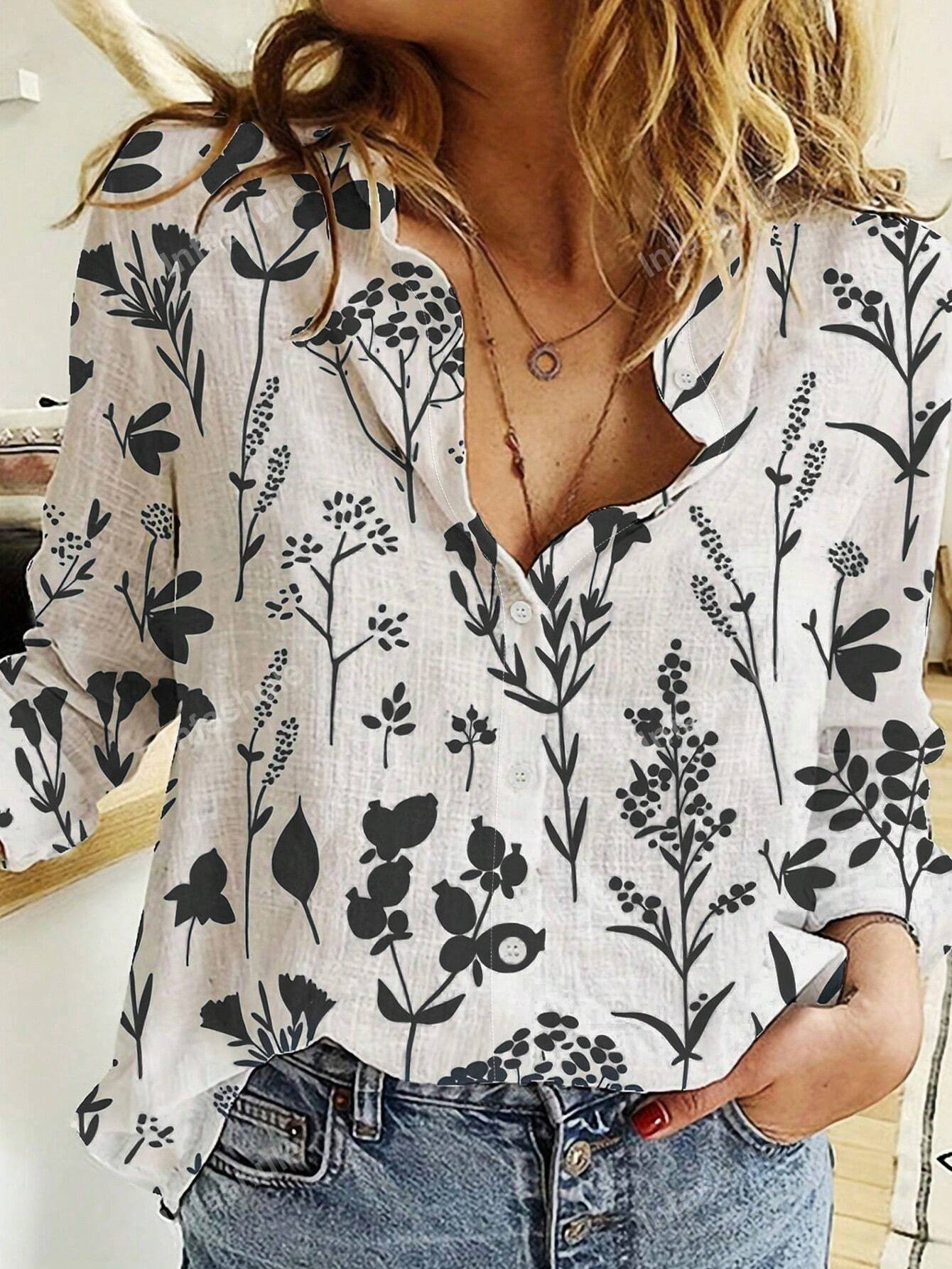 Chemises Femmes Décontracté Floral Printemps / Automne Polyester Léger Quotidien Manches Longues Régulier Col de Chemise
