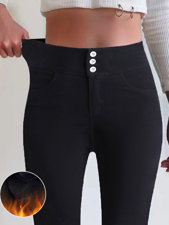 Pantalons De Yoga Décontracté Plain Hiver à Haute Élasticité Quotidien Long Legging Droit Boucle pour Femmes