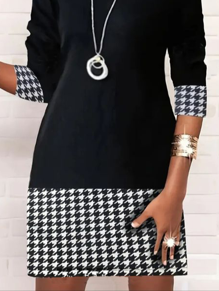 Femmes Pied-de-poule Noir-Blanc Confortable Mini Robe Décontracté