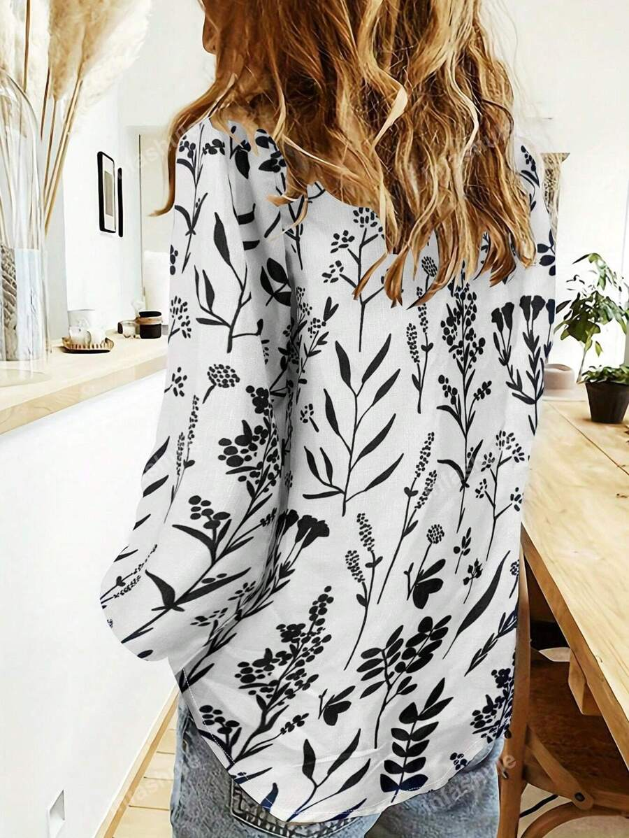 Chemises Femmes Décontracté Floral Printemps / Automne Polyester Léger Quotidien Manches Longues Régulier Col de Chemise