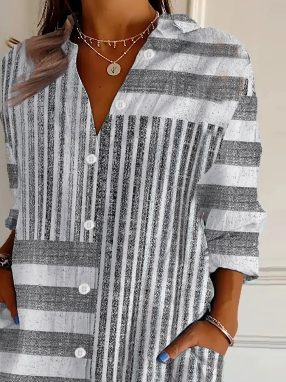 Chemises Rayé Décontracté Printemps / Automne Polyester Coupe Régulière Manches Longues Régulier Droit Col de Chemise pour Femmes