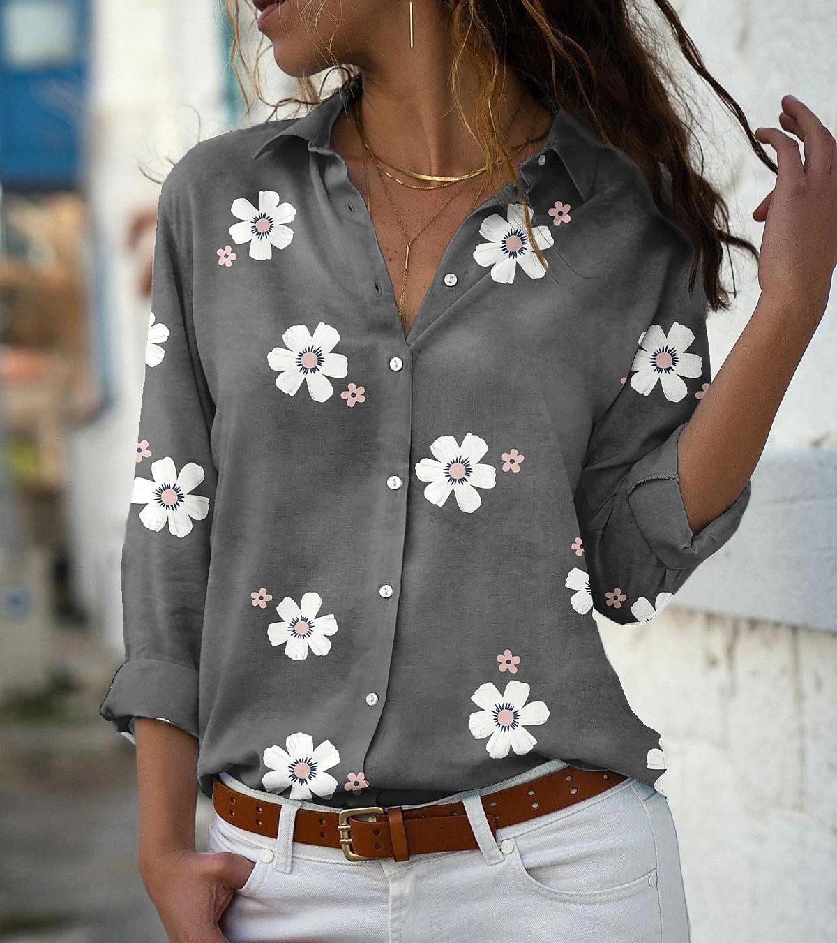 Chemises Décontracté Floral Printemps / Automne Dentelle Aucune élasticité Quotidien Manches Longues Droit Col de Chemise pour Femmes