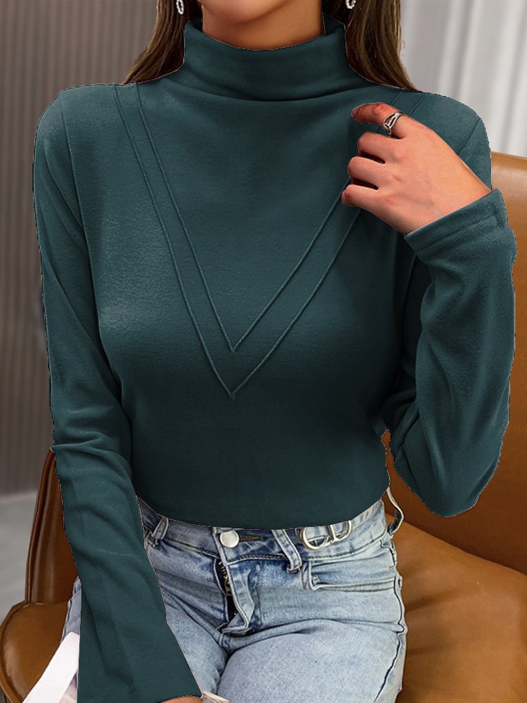 T-shirts Femmes Décontracté Plain Printemps / Automne Tricoté Quotidien Manches Longues Régulier Faux Col Non