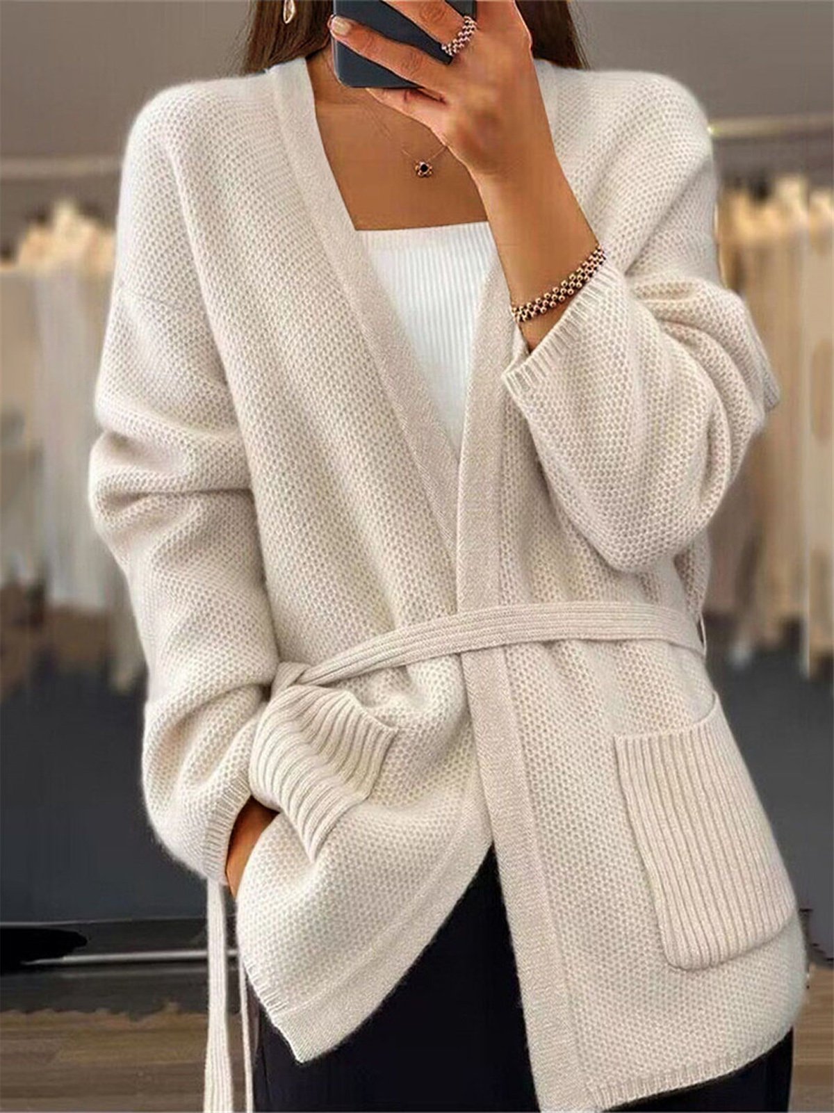 Cardigans Décontracté Plain Hiver Poids lourd Quotidien Ample Manches Longues Régulier Poche Couture pour Femmes