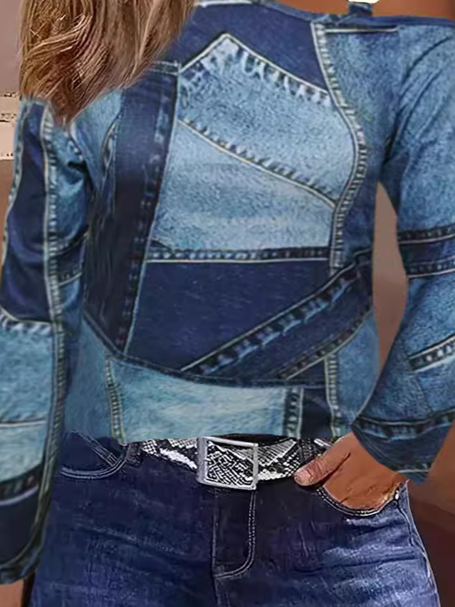 Chemisiers1 Géométrique Décontracté Printemps / Automne Polyester Métal Quotidien Asymétrique Manches Longues Régulier pour Femmes