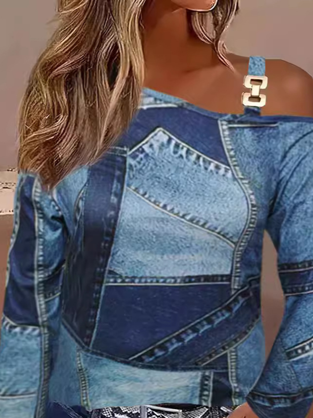 Chemisiers1 Géométrique Décontracté Printemps / Automne Polyester Métal Quotidien Asymétrique Manches Longues Régulier pour Femmes