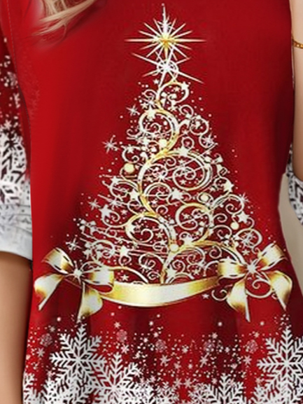 T-shirts Rétro Printemps / Automne Sapin de Nonël Imprimé Manches Longues Régulier Droit Régulier Non pour Femmes