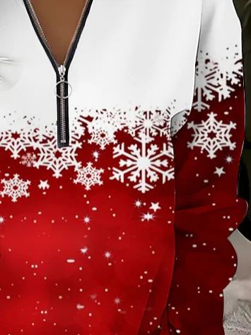 Sweat-shirts Décontracté Printemps / Automne Flocon de Neige Micro-élasticité Ample Col Rond Régulier Droit Régulier pour Femmes