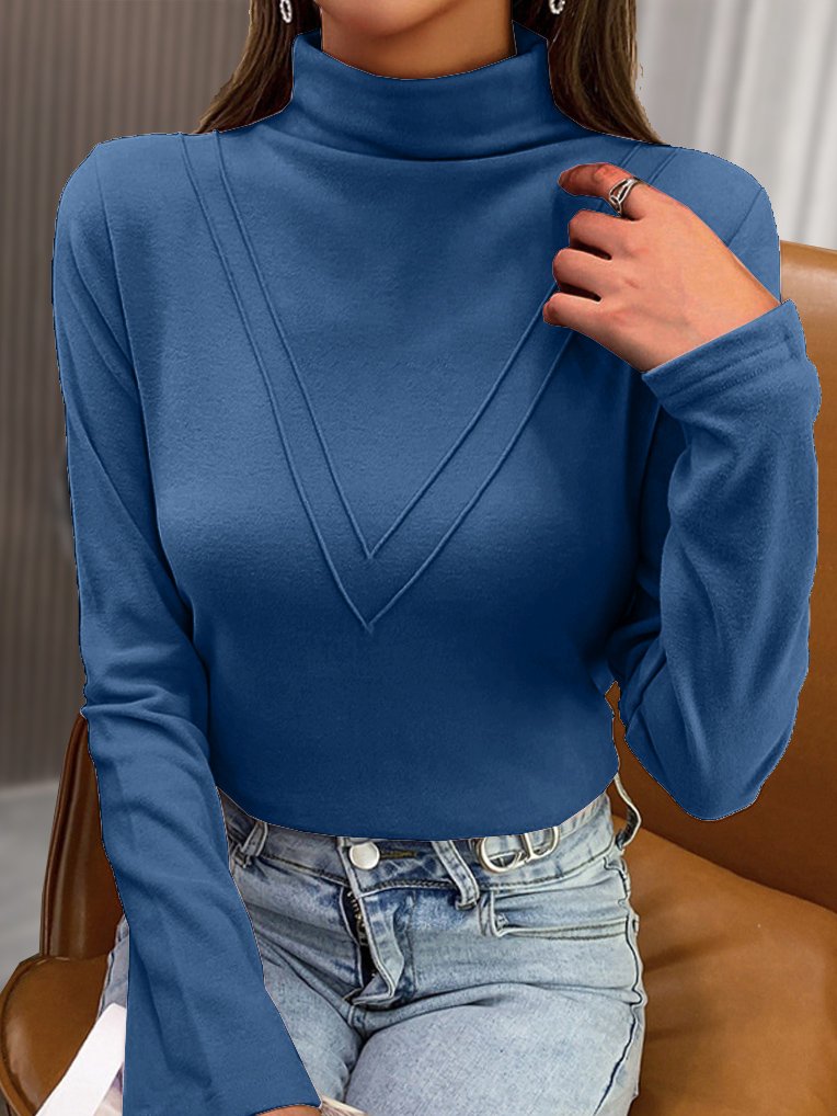 T-shirts Femmes Décontracté Plain Printemps / Automne Tricoté Quotidien Manches Longues Régulier Faux Col Non