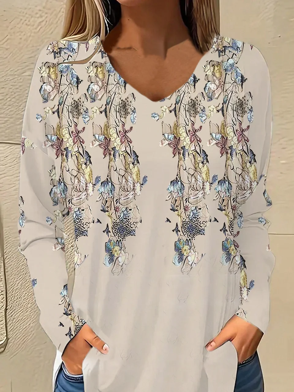 Chemisiers1 Décontracté Floral Printemps / Automne Micro-élasticité Quotidien Ample Meilleure vente Régulier Régulier pour Femmes