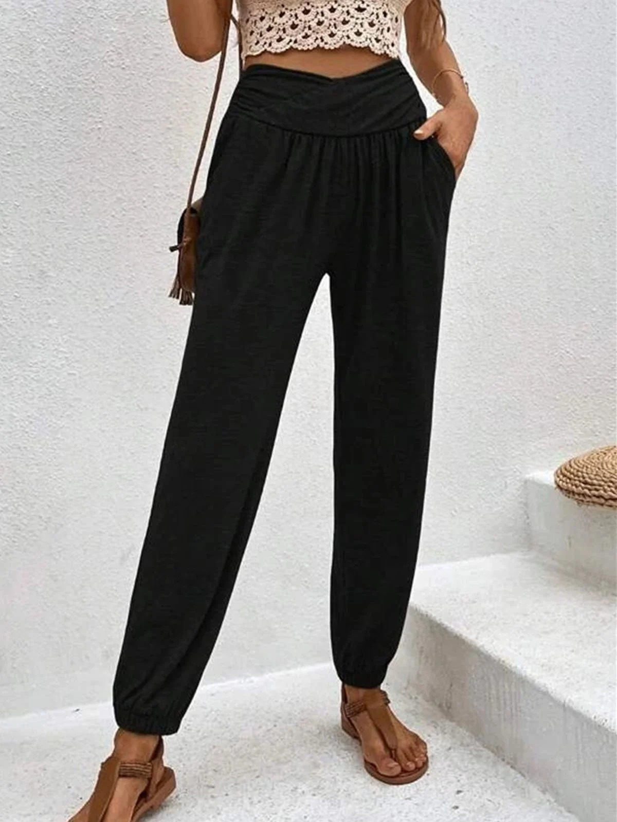 Pantalons Femmes Décontracté Plain Printemps / Automne Naturel Quotidien Ample Long Régulier Élasticité moyenne