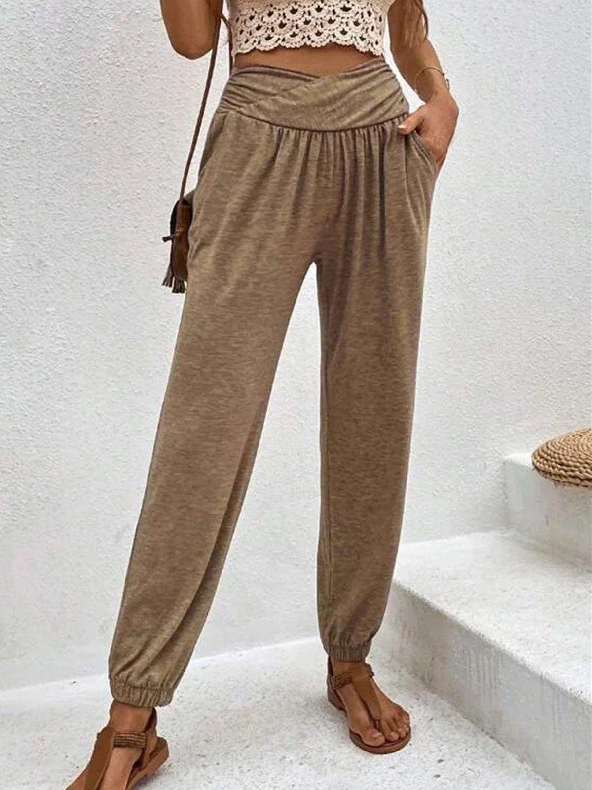Pantalons Femmes Décontracté Plain Printemps / Automne Naturel Quotidien Ample Long Régulier Élasticité moyenne
