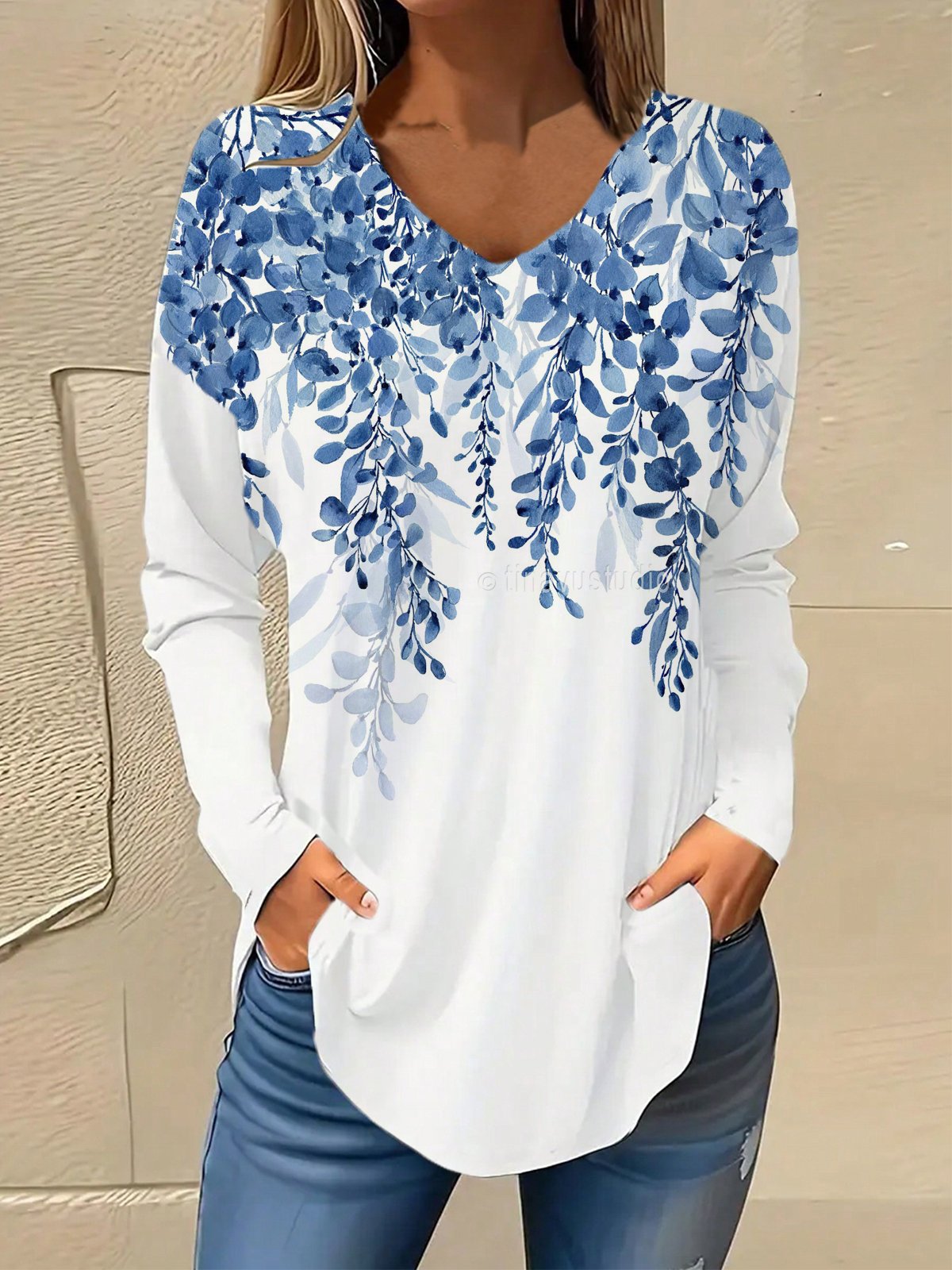 Chemisiers1 Femmes Décontracté Floral Printemps / Automne Polyester Micro-élasticité Quotidien Ample Meilleure vente Droit