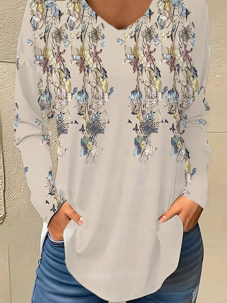 Chemisiers1 Décontracté Floral Printemps / Automne Micro-élasticité Quotidien Ample Meilleure vente Régulier Régulier pour Femmes