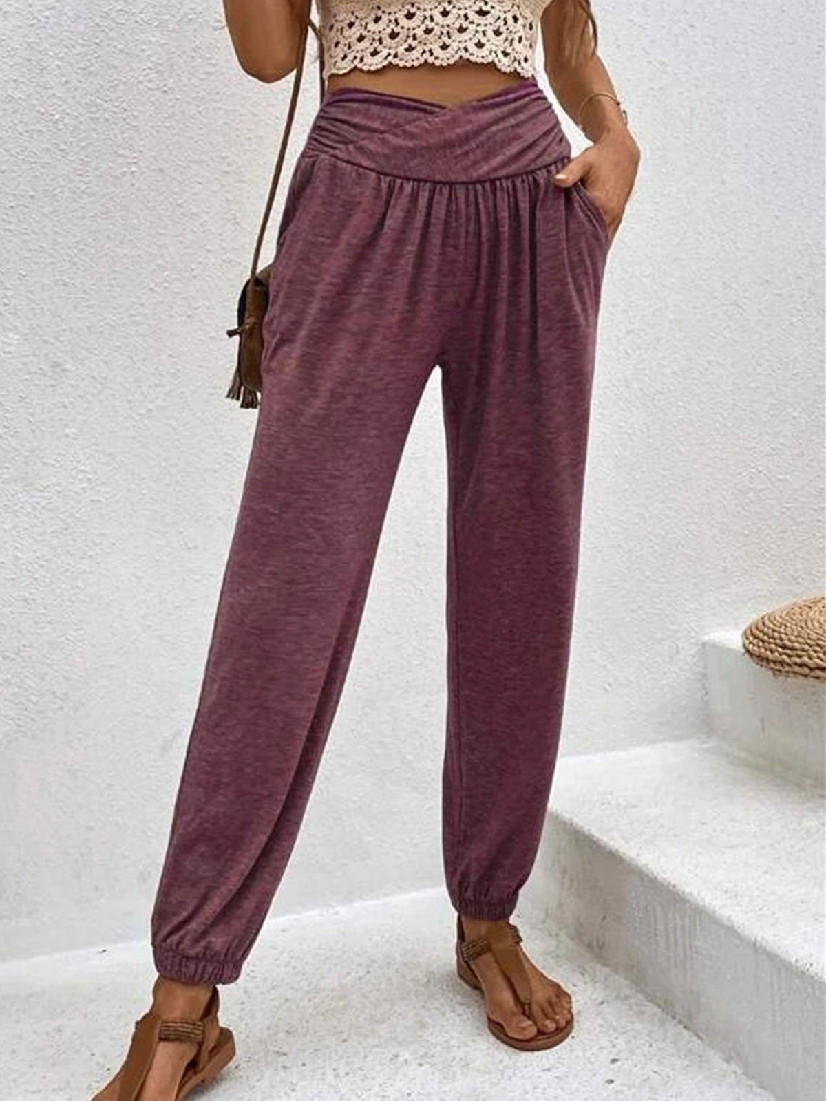 Pantalons Femmes Décontracté Plain Printemps / Automne Naturel Quotidien Ample Long Régulier Élasticité moyenne