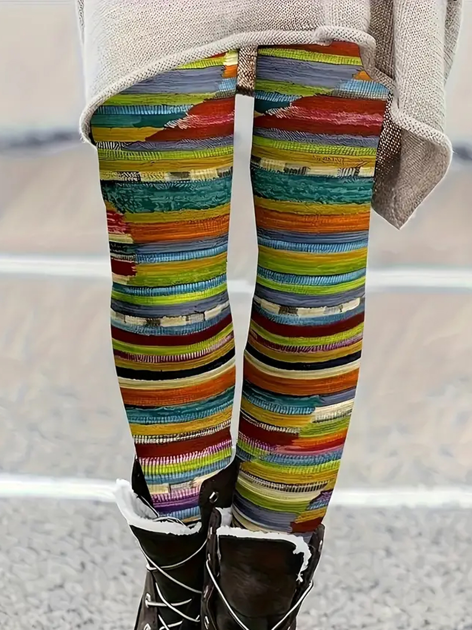 Pantalons De Yoga Décontracté Toutes Les Saisons Abstrait Rayé Naturel Quotidien Jersey Pantalon coupe slim Régulier Élasticité moyenne pour Femmes