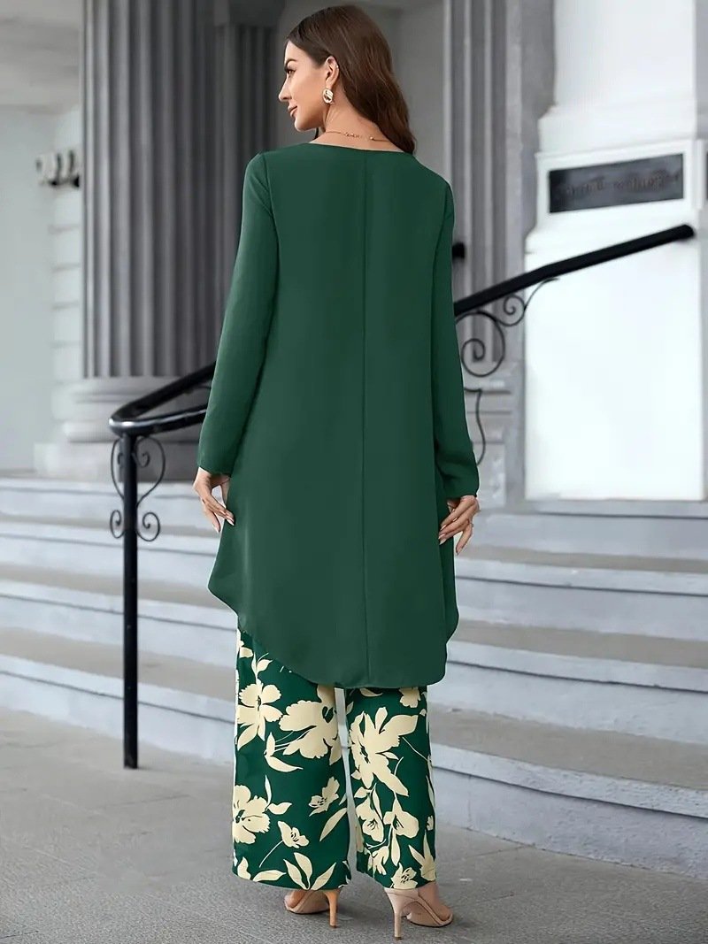Deux Pièces Ensembles Décontracté Floral Printemps / Automne Polyester Quotidien Ample Col Rond Top Avec Pantalons Régulier pour Femmes