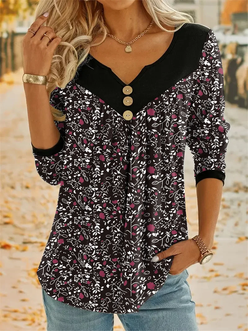 Chemisiers1 Femmes Décontracté Floral Printemps / Automne Micro-élasticité Ample Dentelle Manches Longues Entaillé Régulier