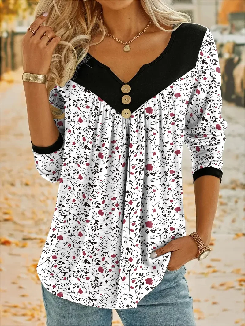 Chemisiers1 Femmes Décontracté Floral Printemps / Automne Micro-élasticité Ample Dentelle Manches Longues Entaillé Régulier