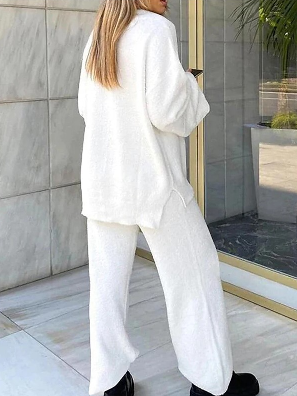 Deux Pièces Ensembles Femmes Décontracté Floral Printemps / Automne Polyester Micro-élasticité Quotidien Ample Manches Longues Top Avec Pantalons