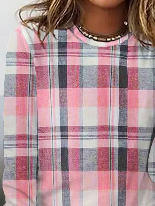 T-shirts Décontracté Printemps / Automne Plaid Quotidien Ample Jersey Régulier Droit Non pour Femmes