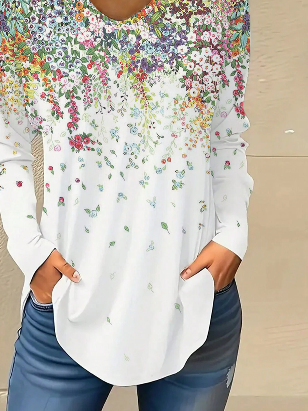 Chemisiers1 Décontracté Floral Printemps / Automne Col V Ample Meilleure vente Mi-long Droit Régulier pour Femmes