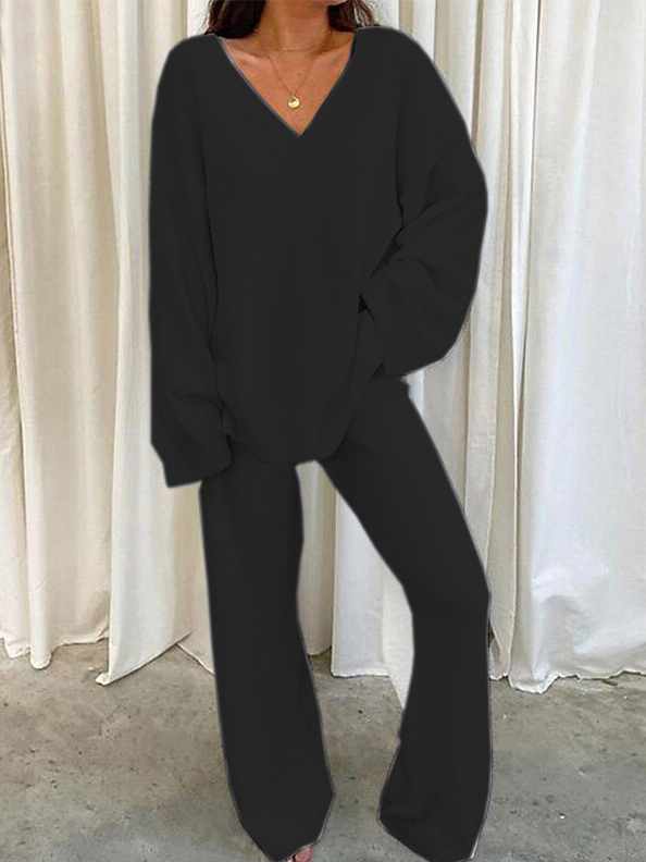 Deux Pièces Ensembles Femmes Décontracté Floral Printemps / Automne Polyester Micro-élasticité Quotidien Ample Manches Longues Top Avec Pantalons