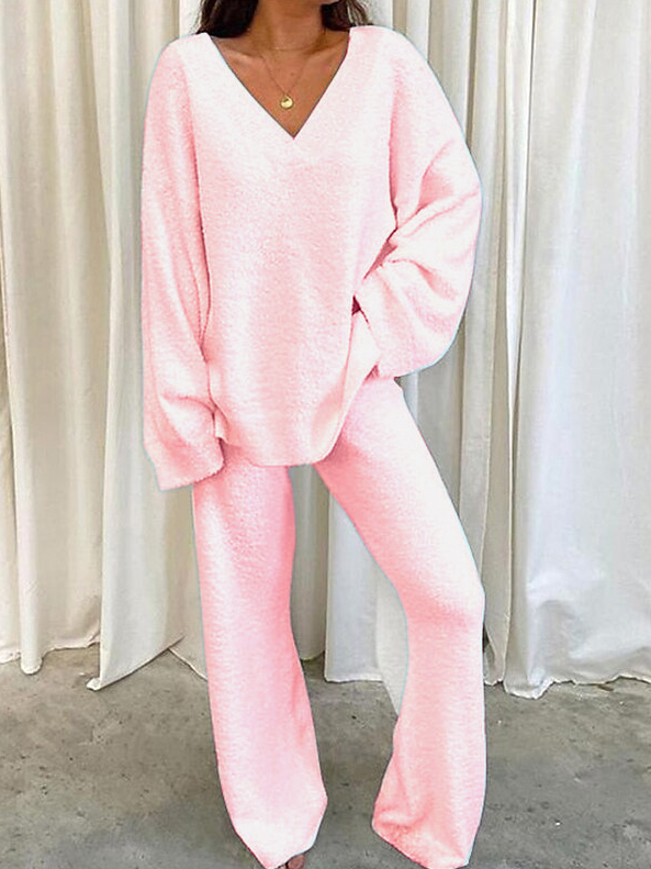 Deux Pièces Ensembles Femmes Décontracté Floral Printemps / Automne Polyester Micro-élasticité Quotidien Ample Manches Longues Top Avec Pantalons