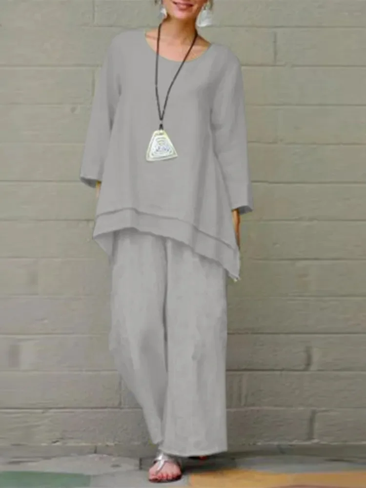 Deux Pièces Ensembles Femmes Décontracté Plain Printemps / Automne Polyester Micro-élasticité Ample Col Rond Droit Régulier