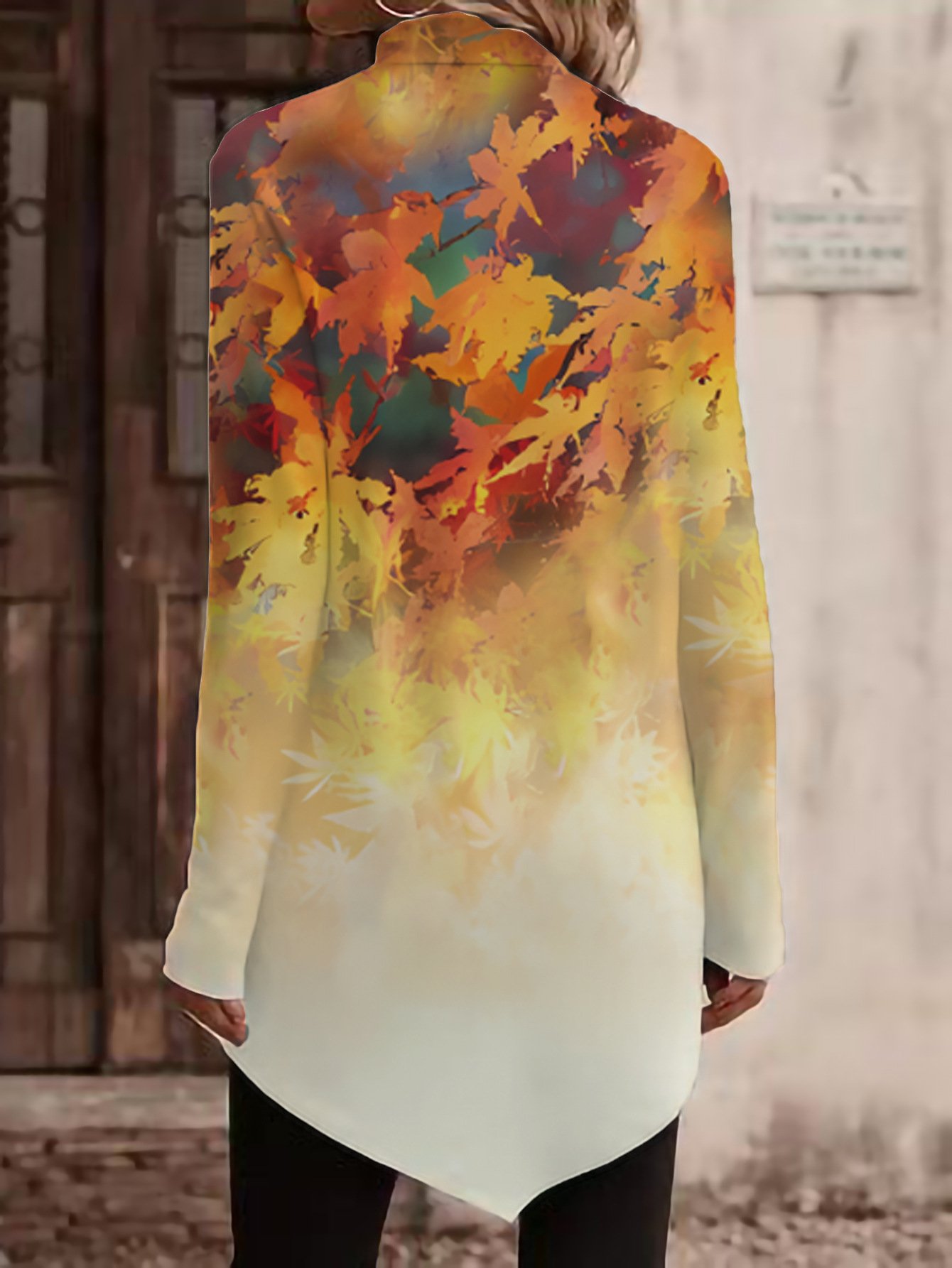 T-shirts Décontracté Printemps / Automne Feuille Quotidien Ample Jersey Manches Longues Col Roulé Droit pour Femmes