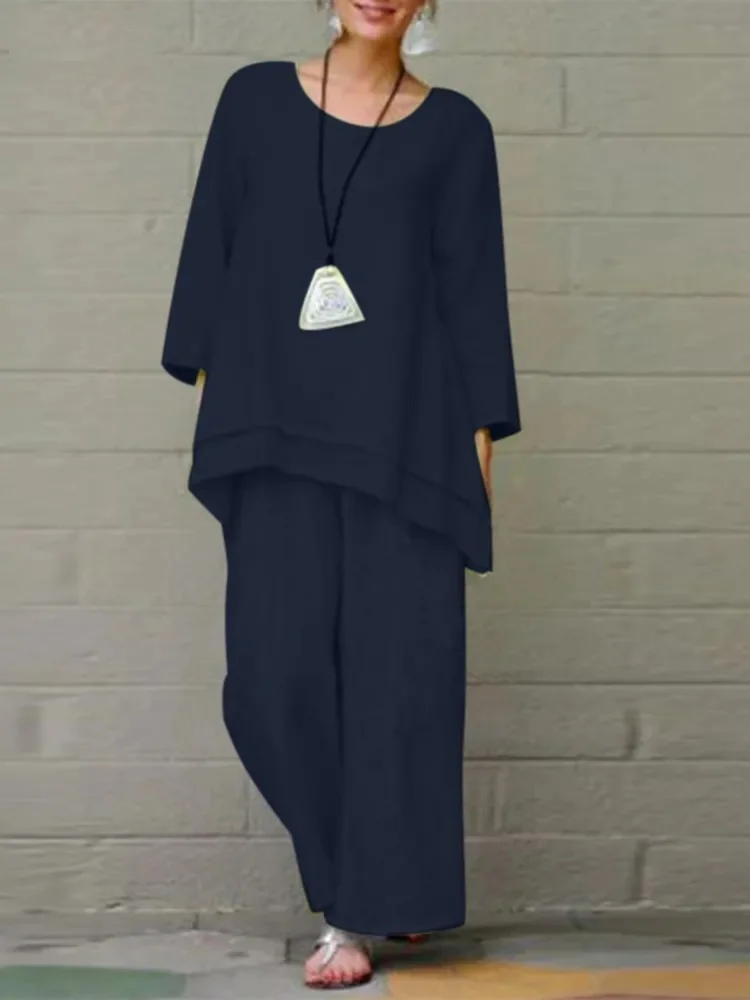 Deux Pièces Ensembles Femmes Décontracté Plain Printemps / Automne Polyester Micro-élasticité Ample Col Rond Droit Régulier