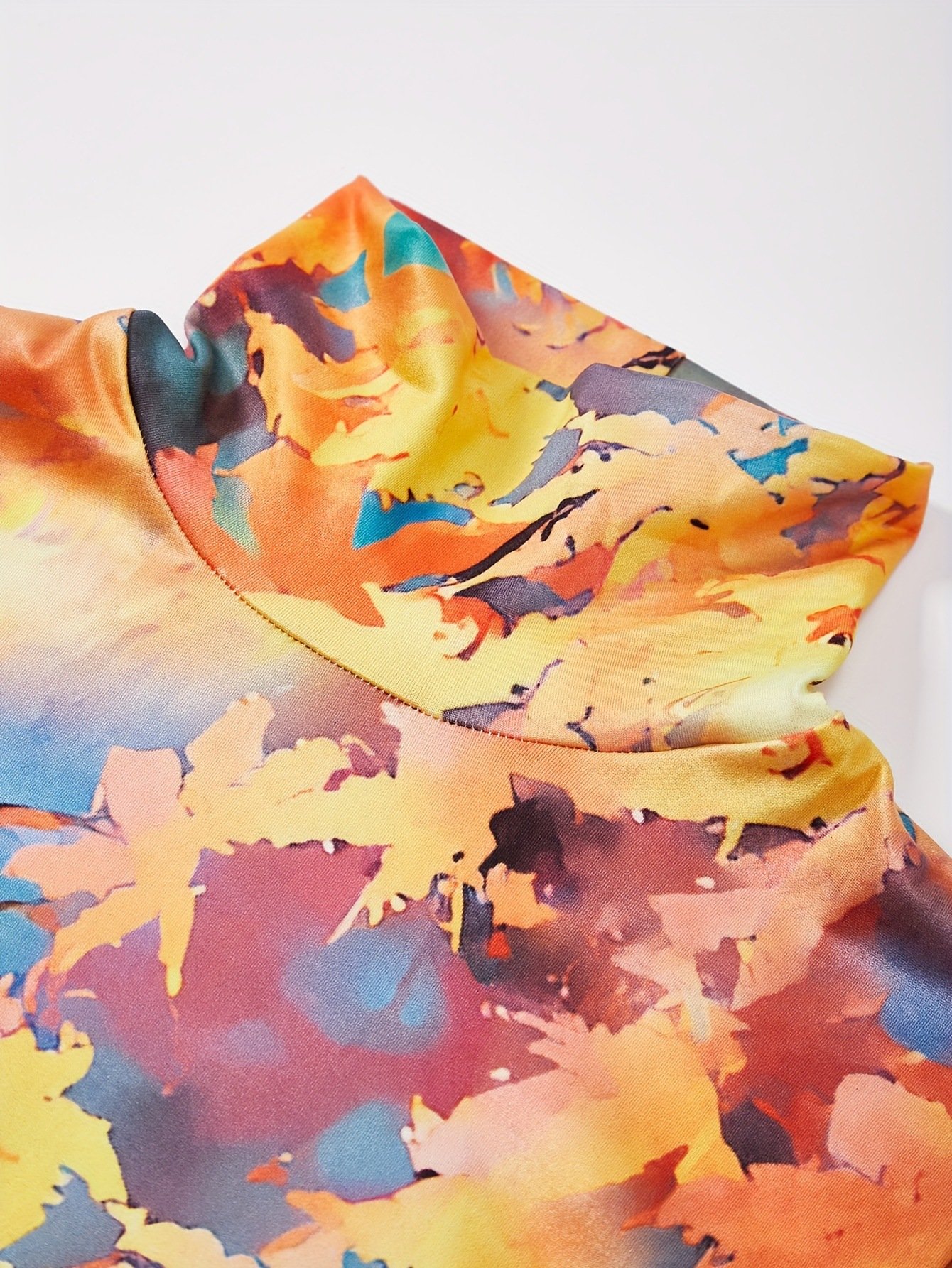 T-shirts Décontracté Printemps / Automne Feuille Quotidien Ample Jersey Manches Longues Col Roulé Droit pour Femmes