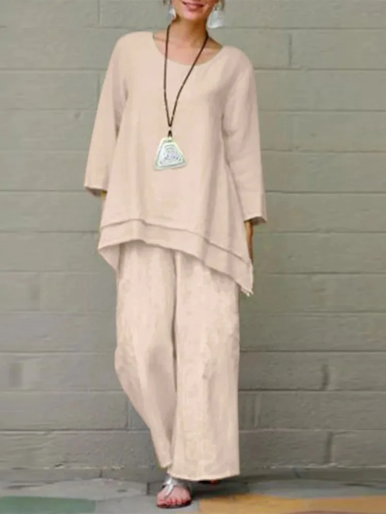 Deux Pièces Ensembles Femmes Décontracté Plain Printemps / Automne Polyester Micro-élasticité Ample Col Rond Droit Régulier