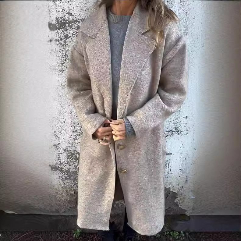 Élasticité moyenne à Col Revers Manches Longues Régulier Plain Manteau pour Femmes