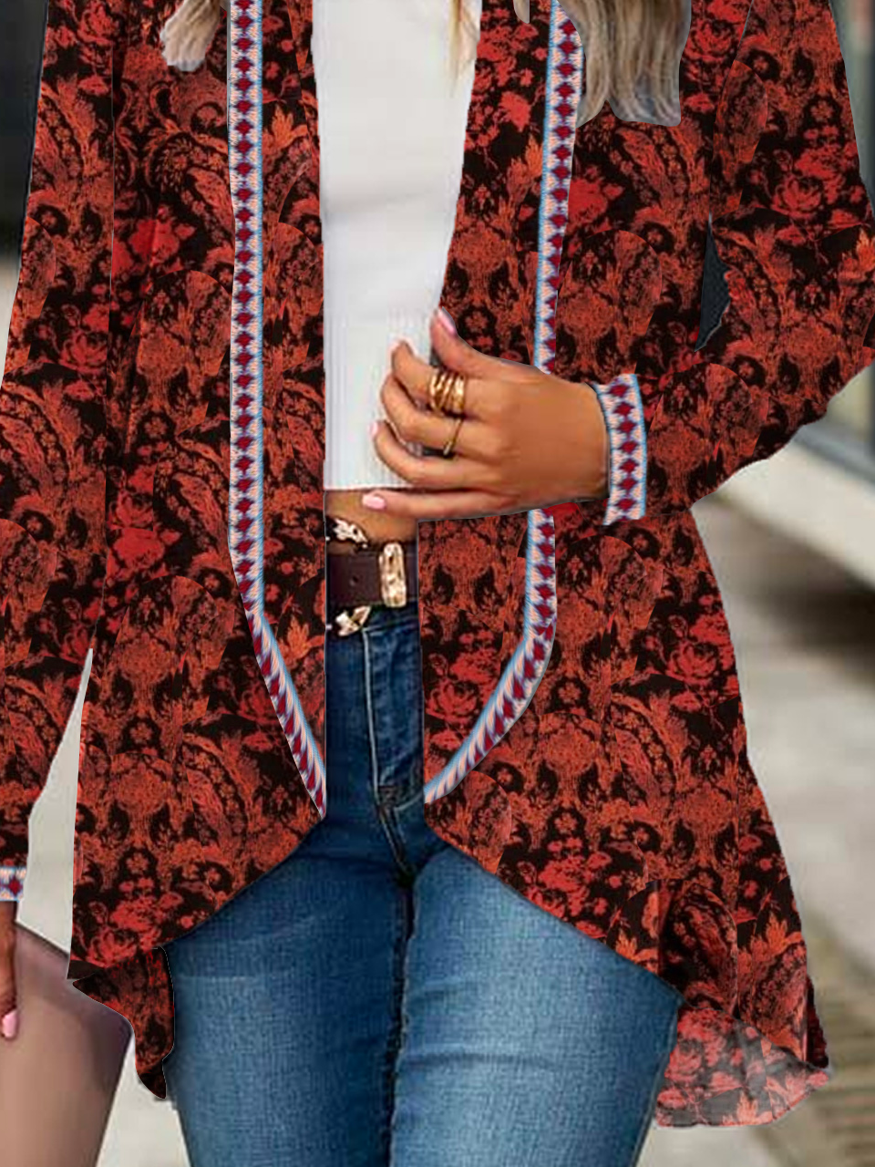 Élasticité moyenne Manches Longues Régulier Floral Kimono pour Femmes