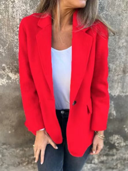 Élasticité moyenne Col Châle Manches Longues Régulier Plain Blouson Boucle pour Femmes