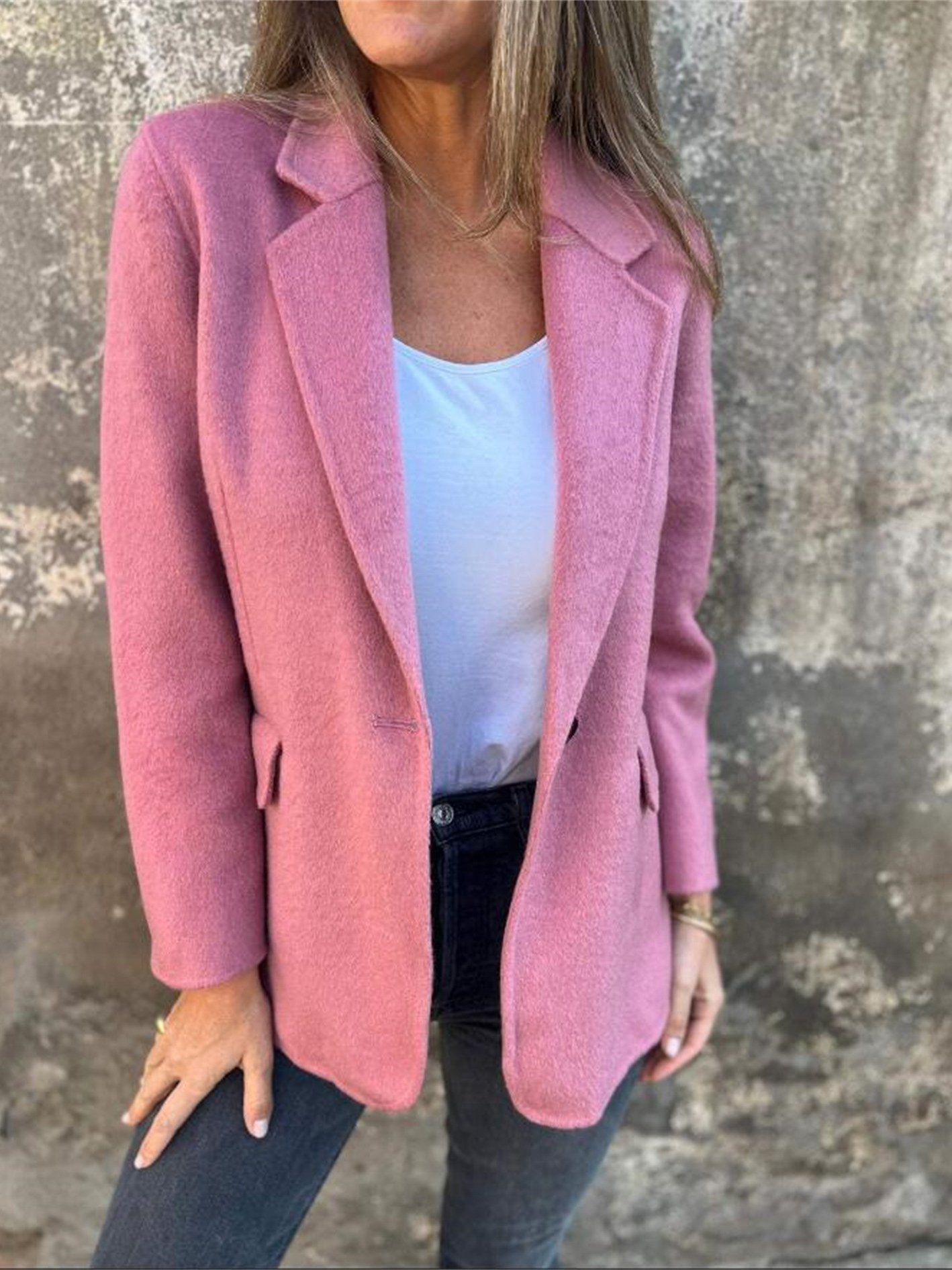 Élasticité moyenne Col Châle Manches Longues Régulier Plain Blouson Boucle pour Femmes