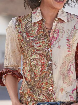 Chemises Femmes Décontracté Printemps / Automne anacardier Fleurs Polyester Aucune élasticité Quotidien Manches Longues Régulier Col de Chemise
