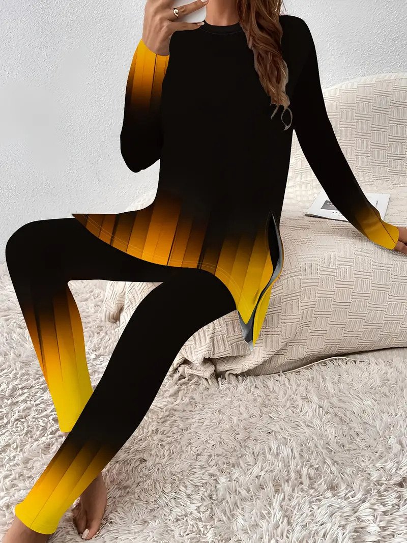Deux Pièces Ensembles Femmes Abstrait Décontracté Printemps / Automne Sweat-shirt à Capuche Quotidien Ample Top Avec Pantalons Droit Régulier
