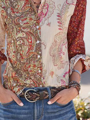 Chemises Femmes Décontracté Printemps / Automne anacardier Fleurs Polyester Aucune élasticité Quotidien Manches Longues Régulier Col de Chemise