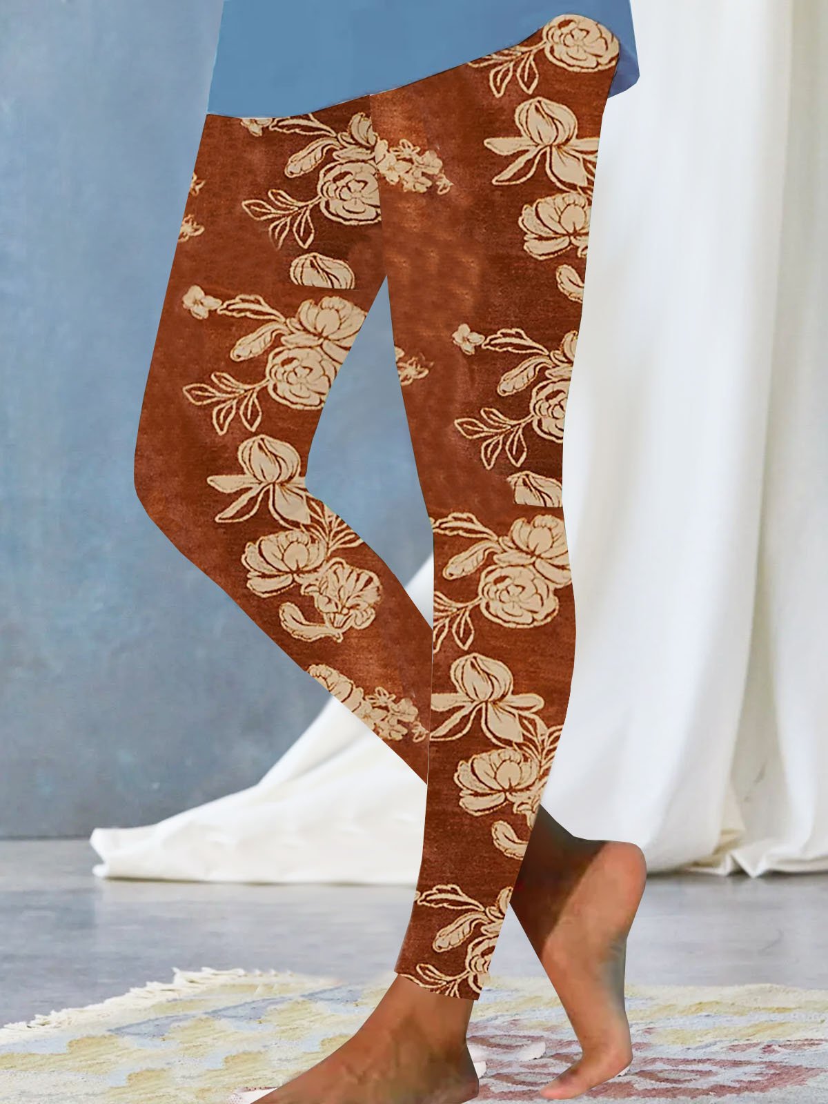 Pantalons De Yoga Femmes Décontracté Floral Toutes Les Saisons Naturel Aucune élasticité Quotidien Serré Jersey Long