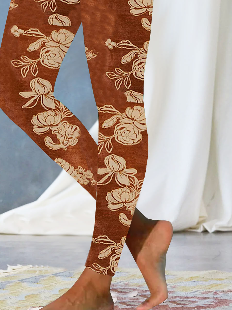 Pantalons De Yoga Femmes Décontracté Floral Toutes Les Saisons Naturel Aucune élasticité Quotidien Serré Jersey Long