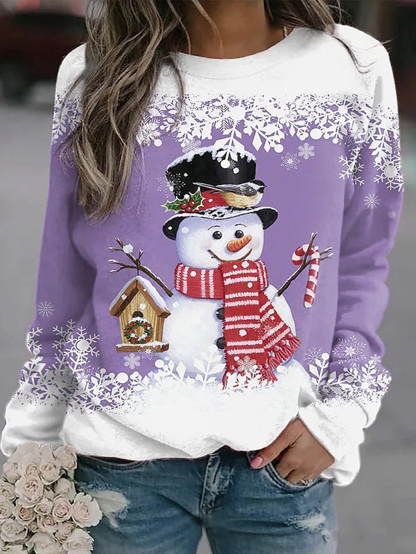 Sweat-shirts Décontracté Printemps / Automne Bonhomme de Neige de Noël Polyester Quotidien Noël Manches Longues Droit Régulier pour Femmes